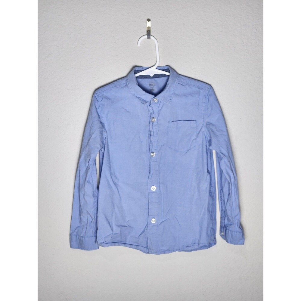 Wonder Nation Blue Solid Button-Up Shirt Long Sleeve Collared Pockets 5T